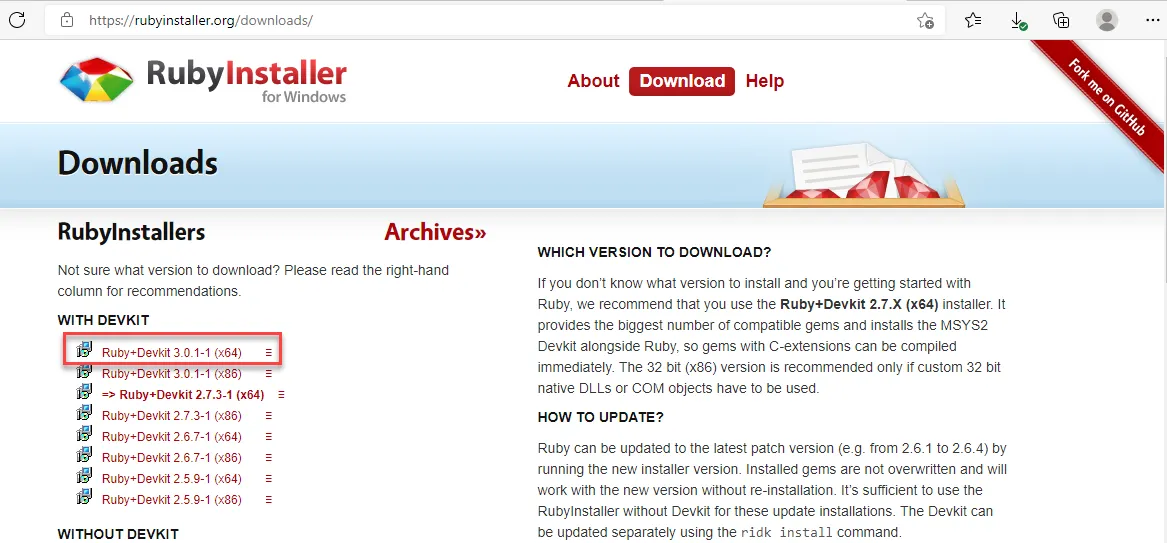 Install Ruby Installer