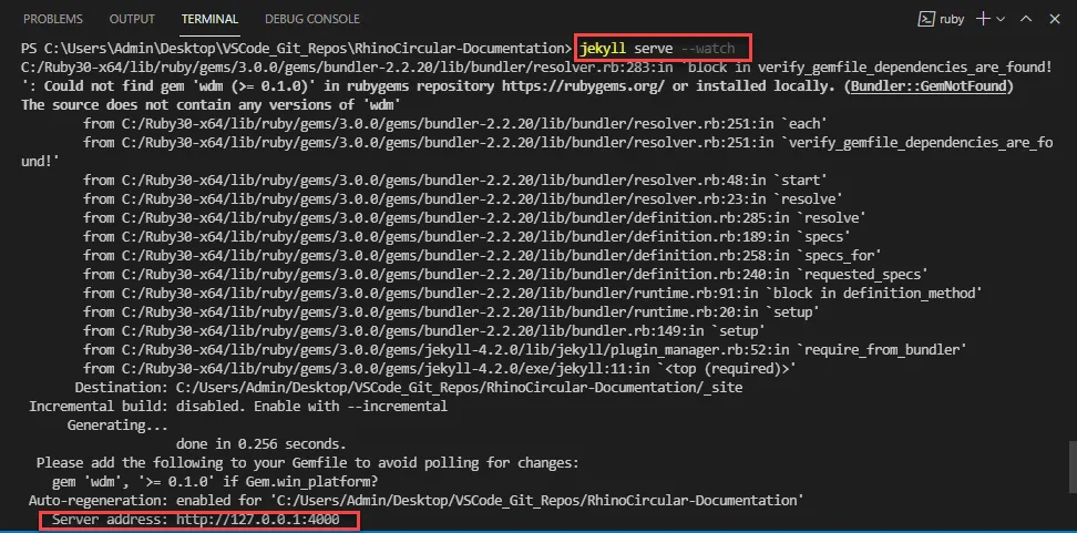 jekyll serve output